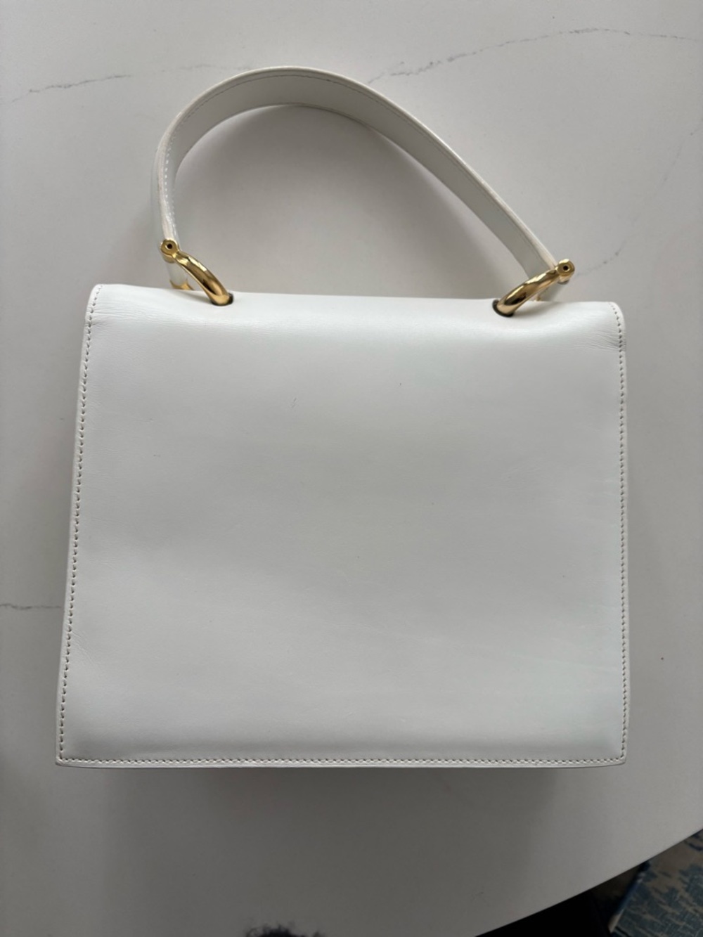 Vintage Celine White Leather Top-Handle Satchel with Gold Hardware - Picture 4 of 7